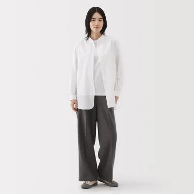 Women's Washed Broadcloth Stand Collar Long Shirt