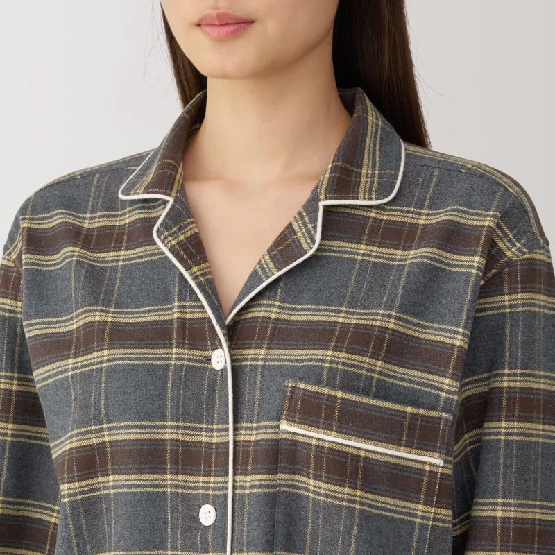 MUJI Women's Organic Cotton Flannel Pajamas with Side Seamless Design
