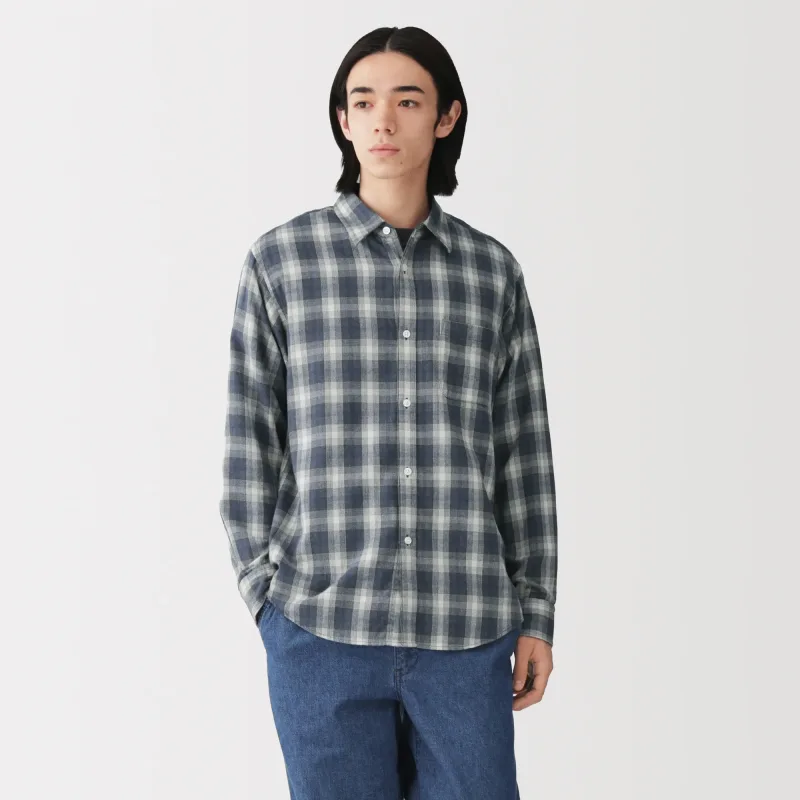 MUJI Herren Gebürstetes Baumwoll-Flanellhemd mit Knopfleiste für Herbst und Winter