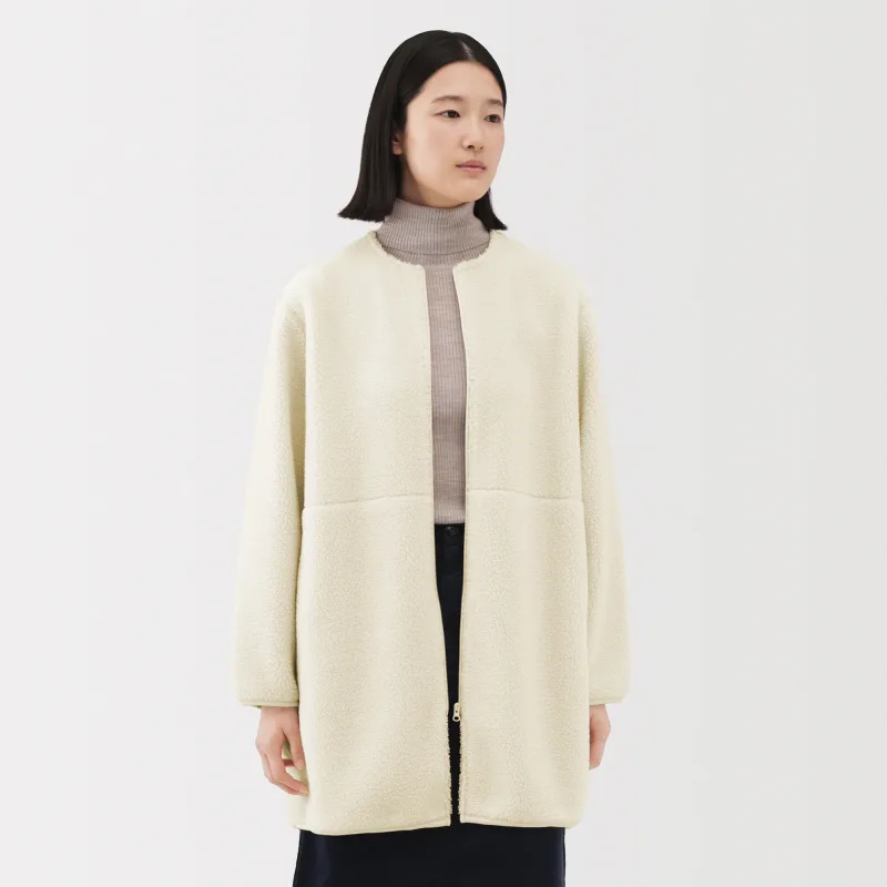 MUJI Boa Fleece Collarless Coat Made from Recycled Plastic