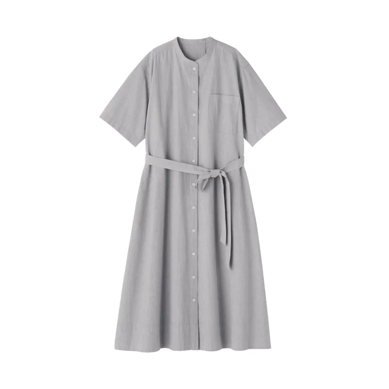 Vestido camisero de algodón orgánico para mujer con tacto fresco y cinturón