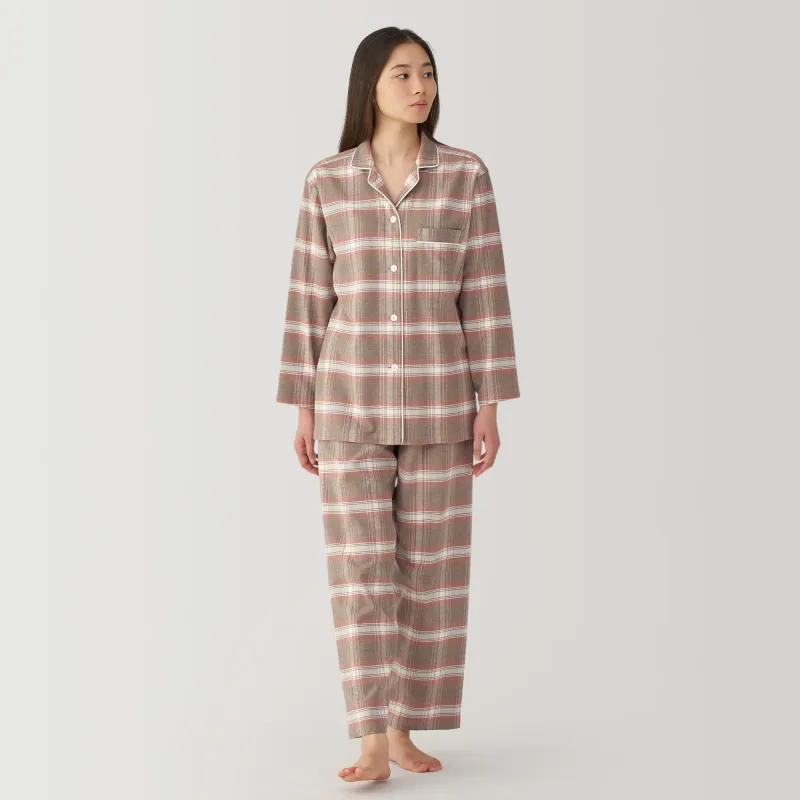 MUJI Women's Organic Cotton Flannel Pajamas with Side Seamless Design