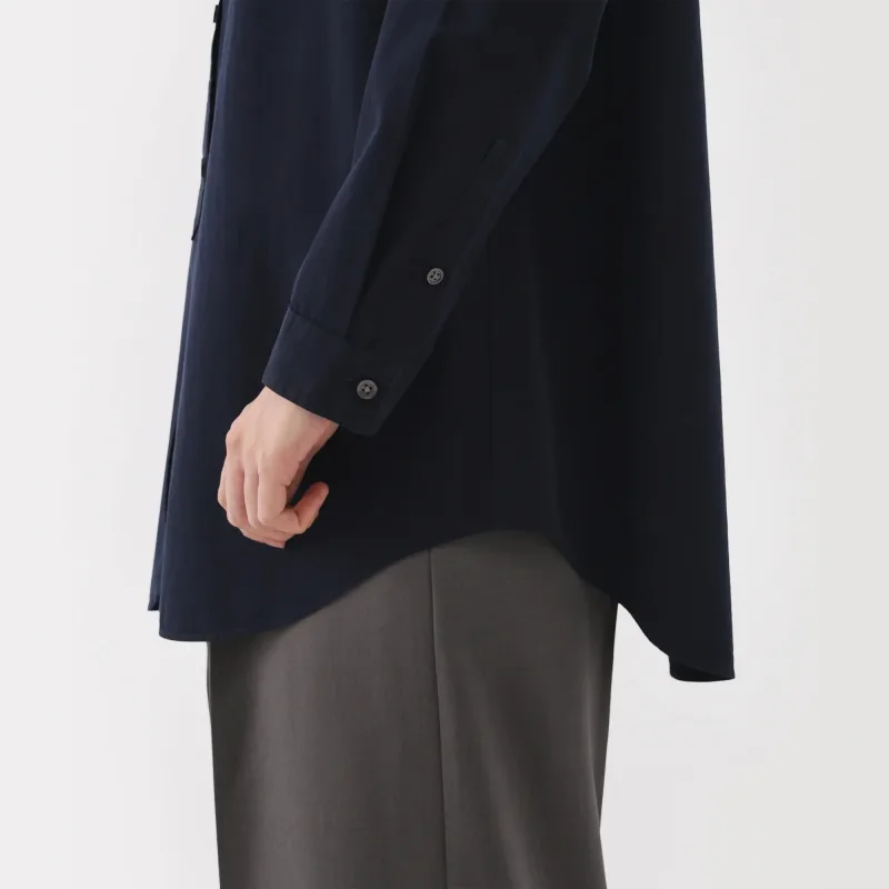 Women's Washed Broadcloth Stand Collar Long Shirt