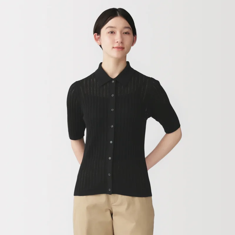 Lyocell 鏤空Polo針織外套