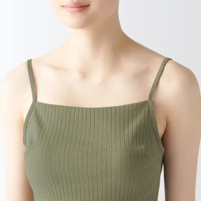 Camisole Rib Stretch Katun Wanita dengan Bra