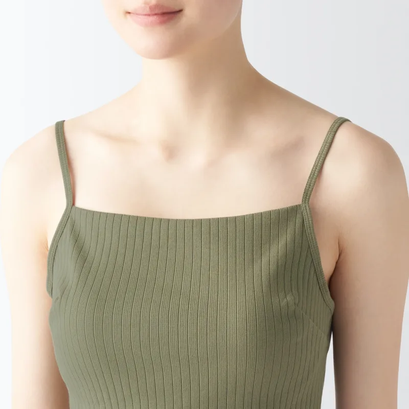 Camisole Rib Stretch Katun Wanita dengan Bra
