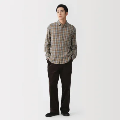 MUJI Herren Gebürstetes Baumwoll-Flanellhemd mit Knopfleiste für Herbst und Winter
