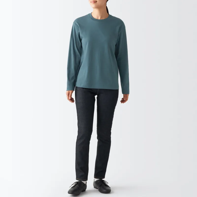 Kaos Lengan Panjang Crew Neck Interlock Wanita