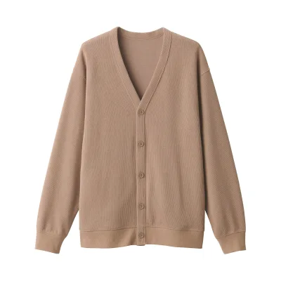 MUJI Herr Kort Cardigan med V-ringning i dubbelstickad bomullsblandning